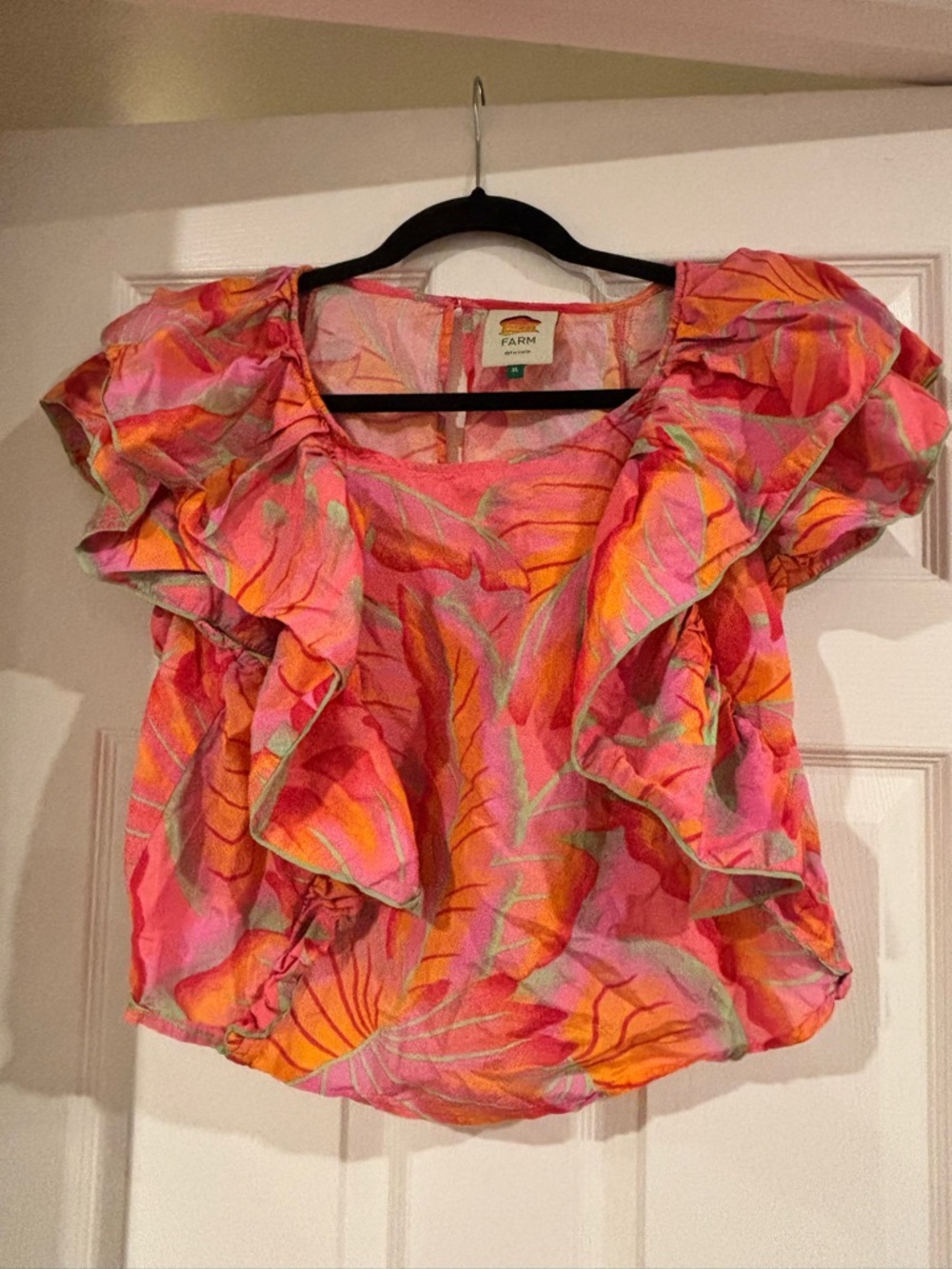 FARM Rio Pink & Orange Tropical Ruffle-Sleeve Blouse  XL